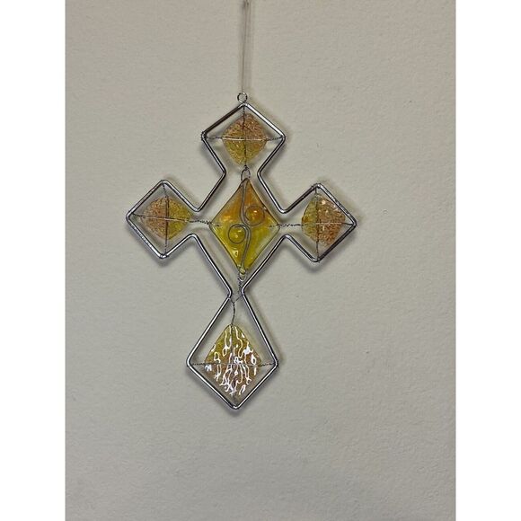 Stained Glass and Beads Crafted Cross Wire Hanging Beautiful Sun-catcher - Picture 4 of 10